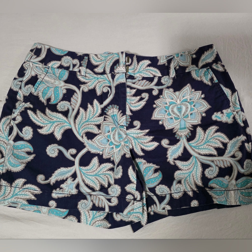 Ann Taylor LOFT Navy And Turquoise Patterned Shorts